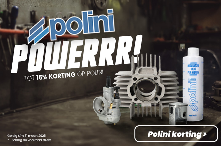 15% korting op Polini onderdelen voor Tomos