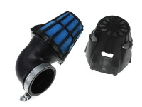 Luchtfilter 46mm schuim Polini Air Box haaks 90 graden zwart / blauw