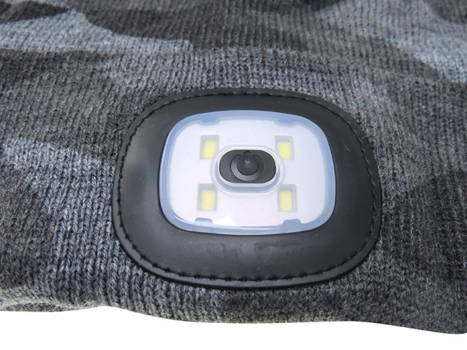 Beanie Mütze mit LED-Lampe Tarnfarbe Grau product