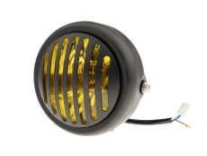 Headlight round 165mm halogen 12V 35W matt black yellow glass with grill