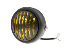 Koplamp rond 165mm halogeen 12V 35W mat zwart geel glas met rooster