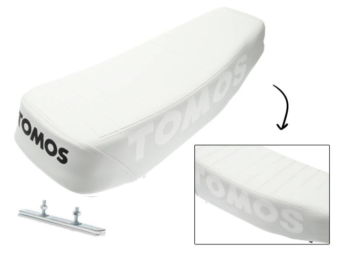 Saddle buddyseat Tomos A3 / A35 long custom with stamped logo white product