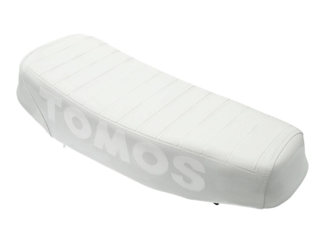 Saddle buddyseat Tomos A3 / A35 long custom with stamped logo white product